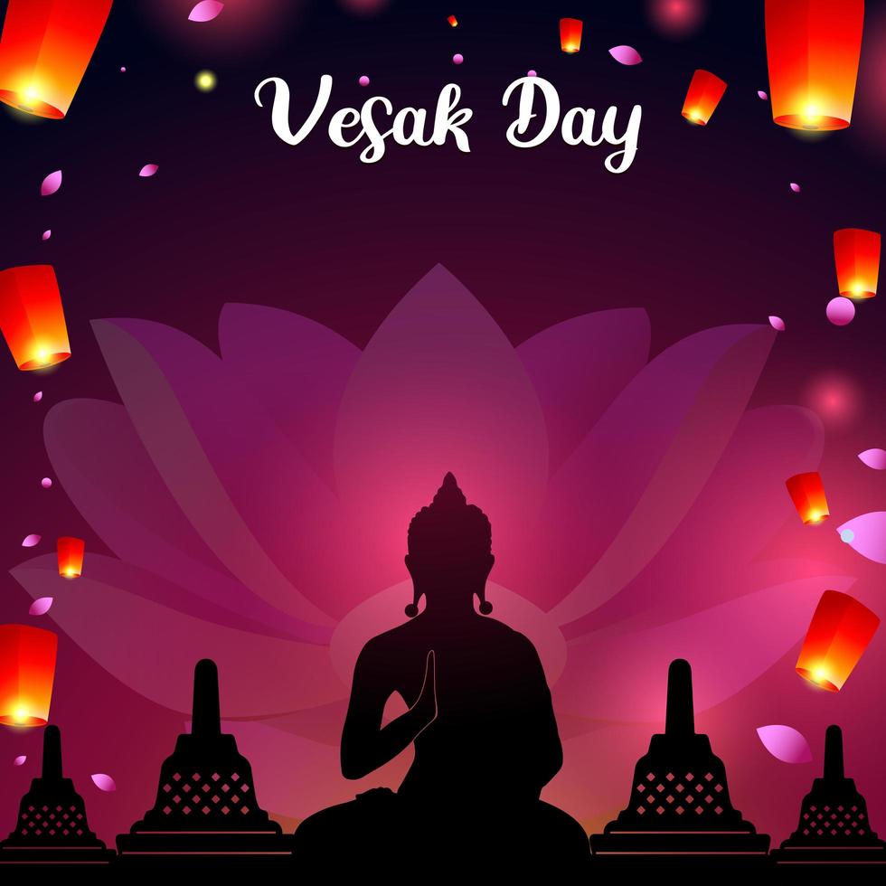 Vesak Day with The Sky Decorated with Lanterns vector