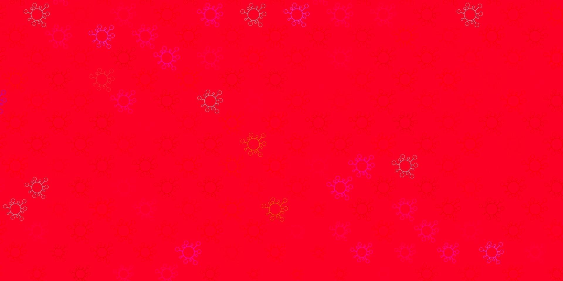 Dark red, yellow vector background with covid-19 symbols.