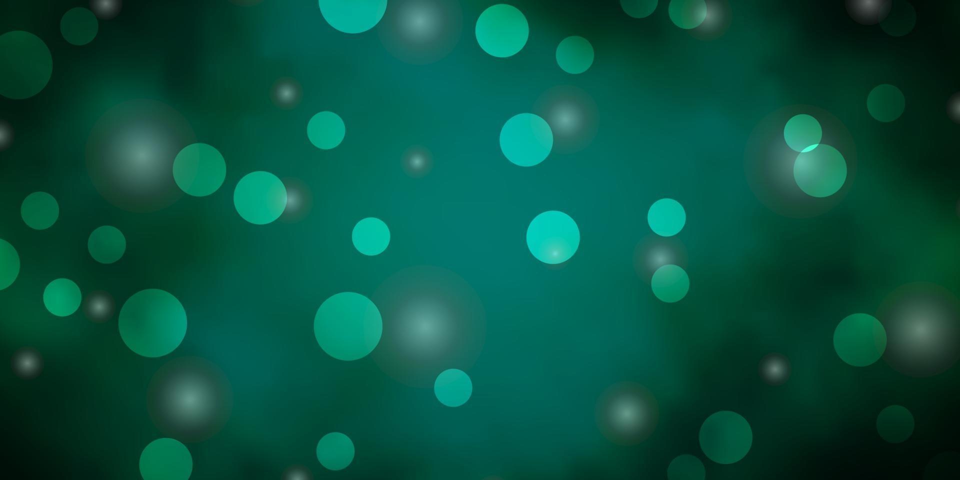 textura de vector verde oscuro con círculos, estrellas.