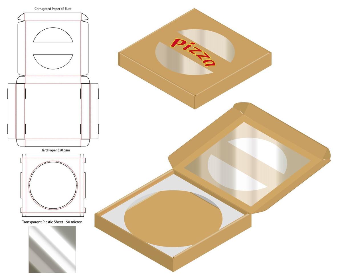 Caja de pizza paquete corrugado troquelado con maqueta vector