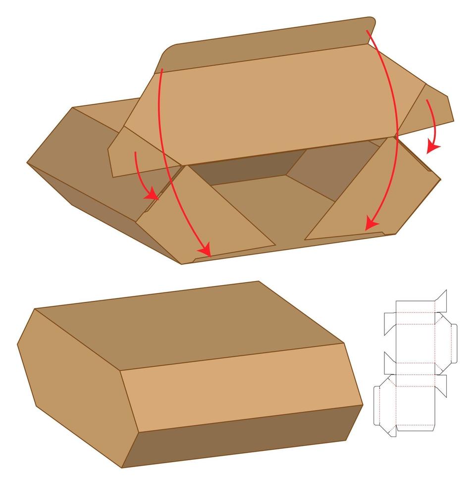 diseño de plantilla troquelada de embalaje de caja. Maqueta 3d vector