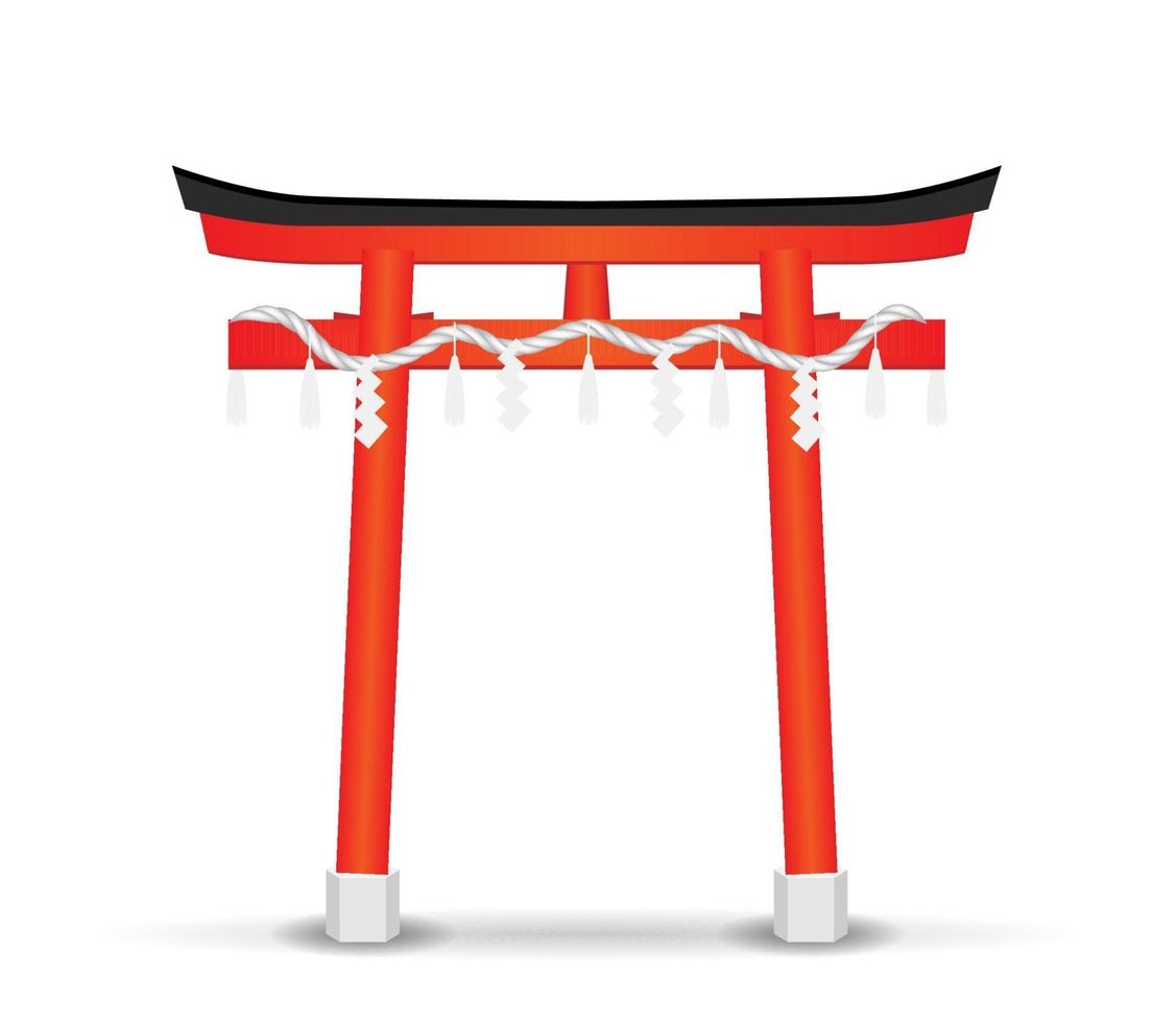 Puerta del templo de estilo japonés sobre un fondo blanco. vector