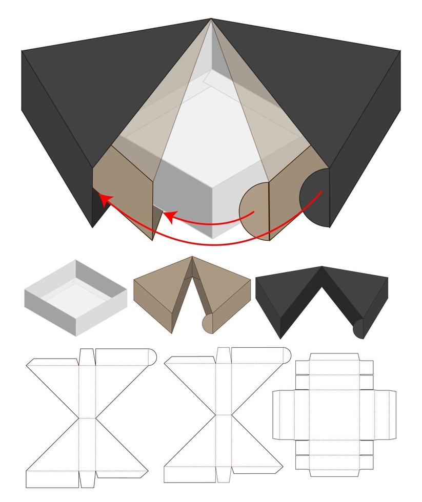 diseño de plantilla troquelada de embalaje de caja. Maqueta 3d vector