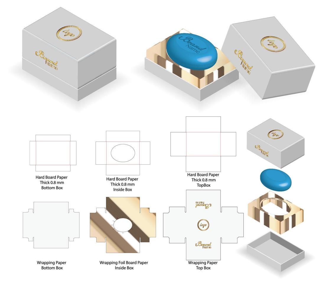 Rigid Box For Rounded Soap Mockup with Dieline vector