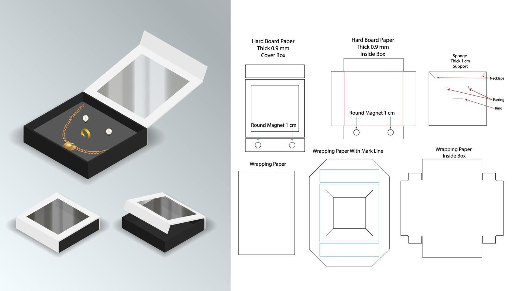 diseño de plantilla troquelada de embalaje de caja. Maqueta 3d vector