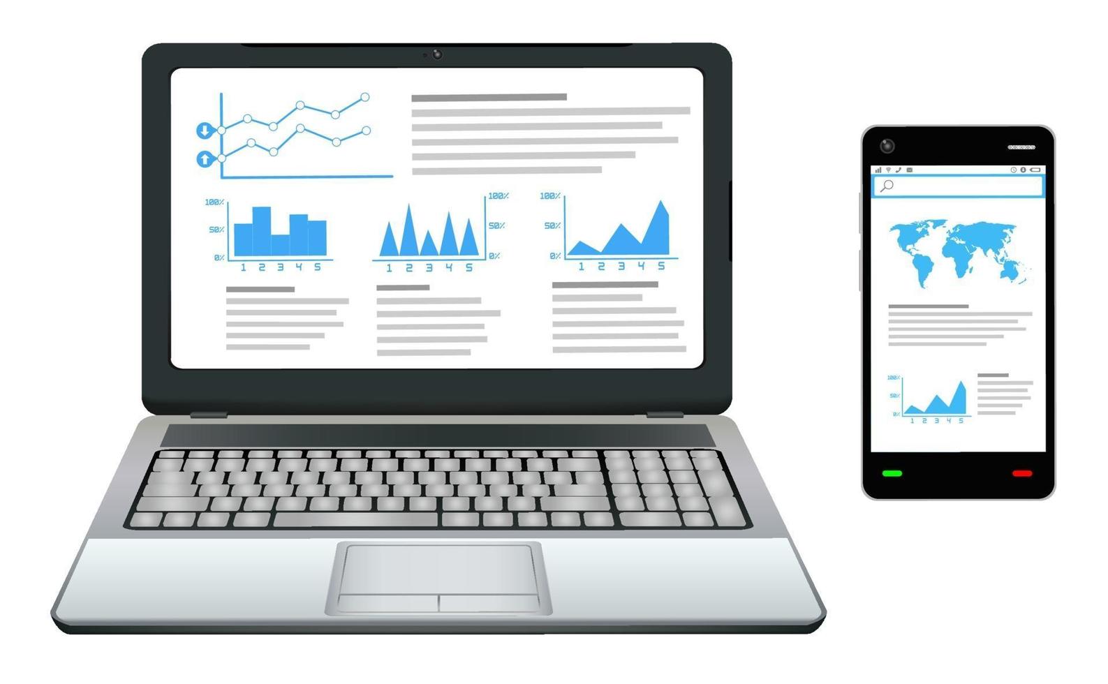 smartphone and laptop with business work graphic on screen vector