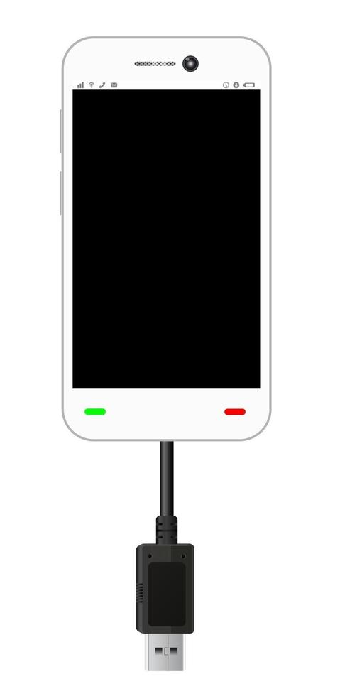 smartphone with a black usb cable vector