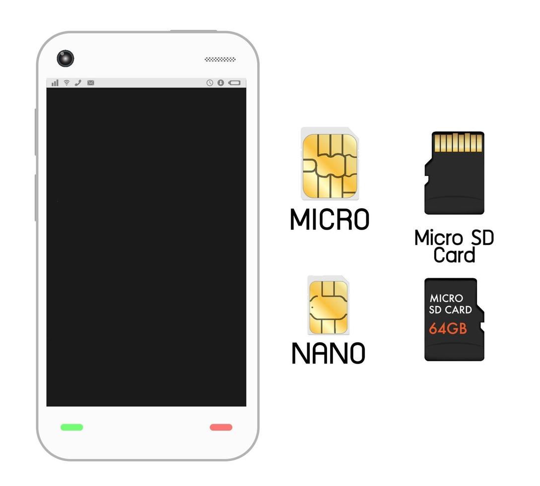 teléfono inteligente con tarjeta sim y tarjeta micro sd vector