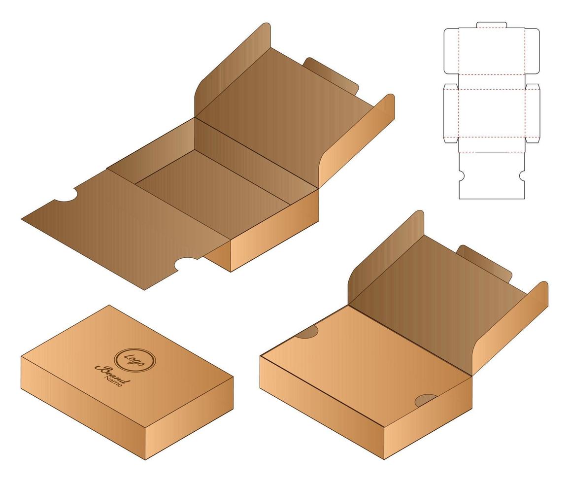 diseño de plantilla troquelada de embalaje de caja. Maqueta 3d vector