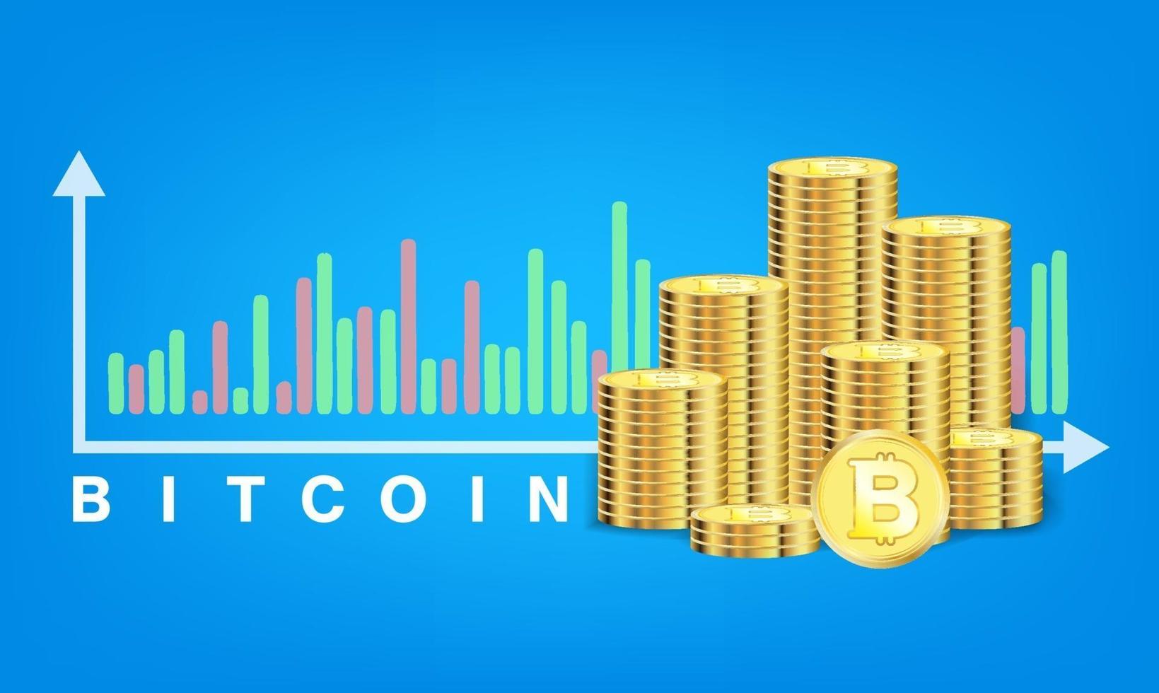 pile of golden bitcoin coins vector