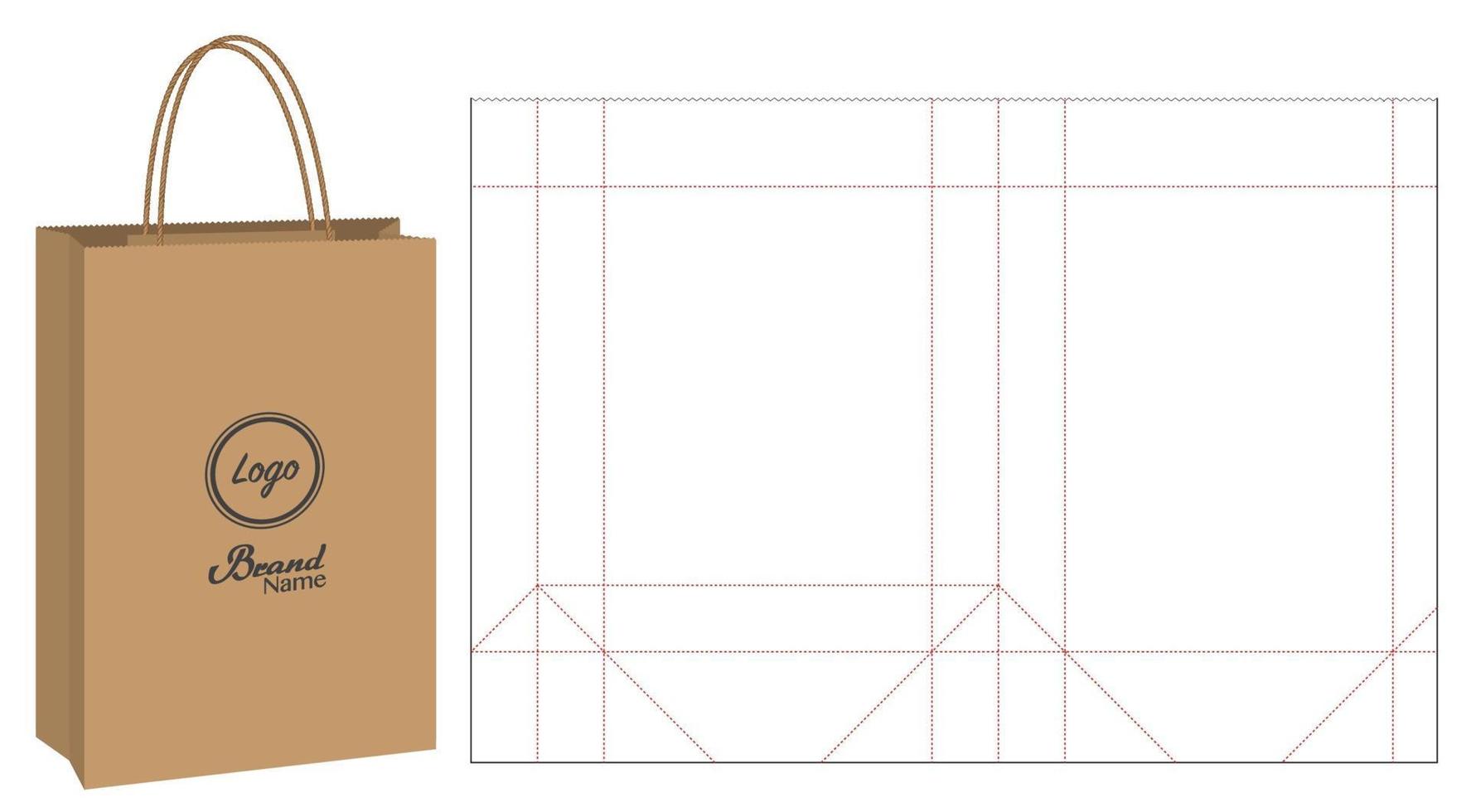 paper bag packaging die-cut and 3d bag mockup vector