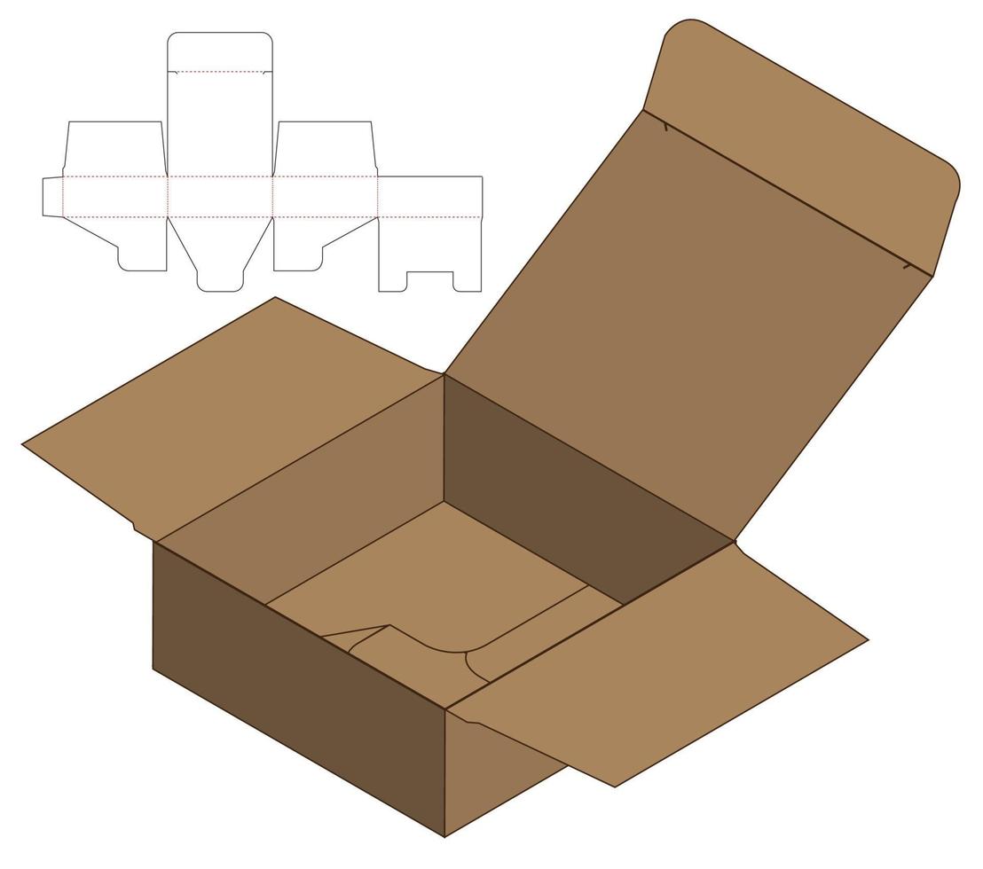 diseño de plantilla troquelada de embalaje de caja. Maqueta 3d vector