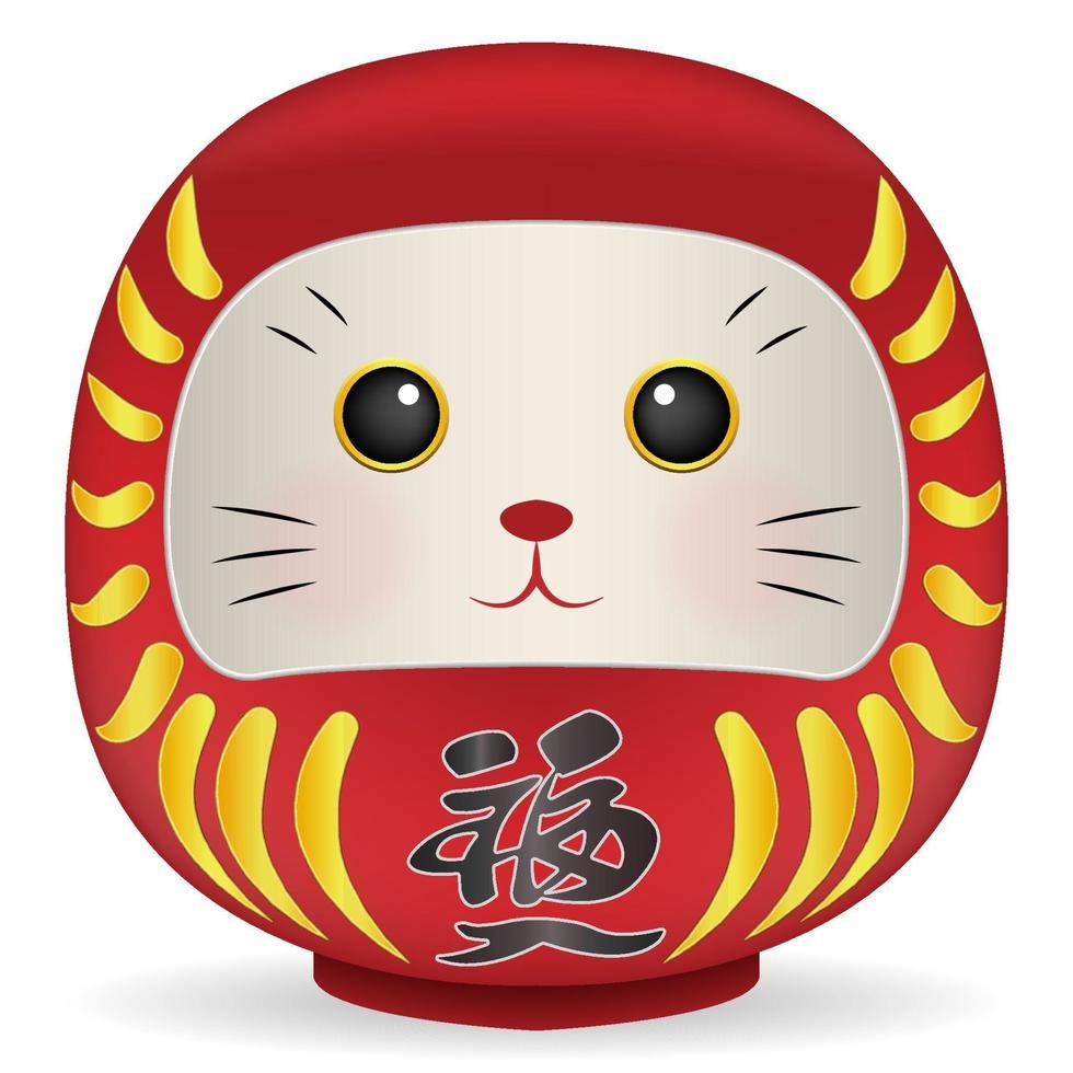 muñeca daruma de japón con vector de cara de gato