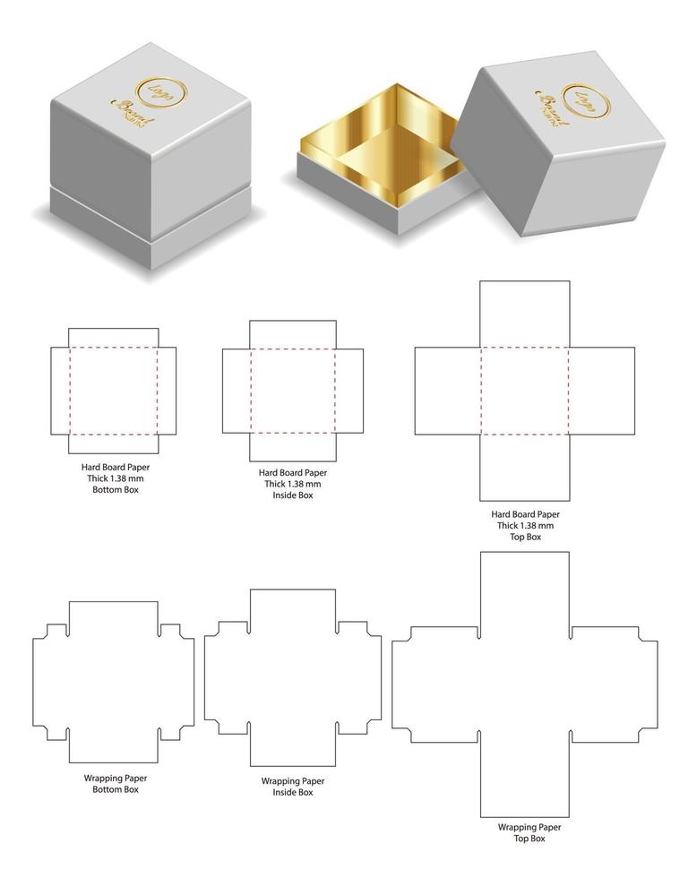 diseño de plantilla troquelada de embalaje de caja. Maqueta 3d vector