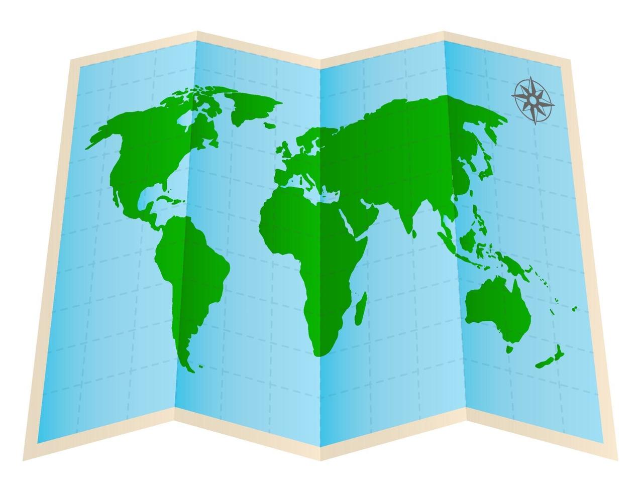 papel de mapa del mundo de cuatro pliegues sobre un fondo blanco vector