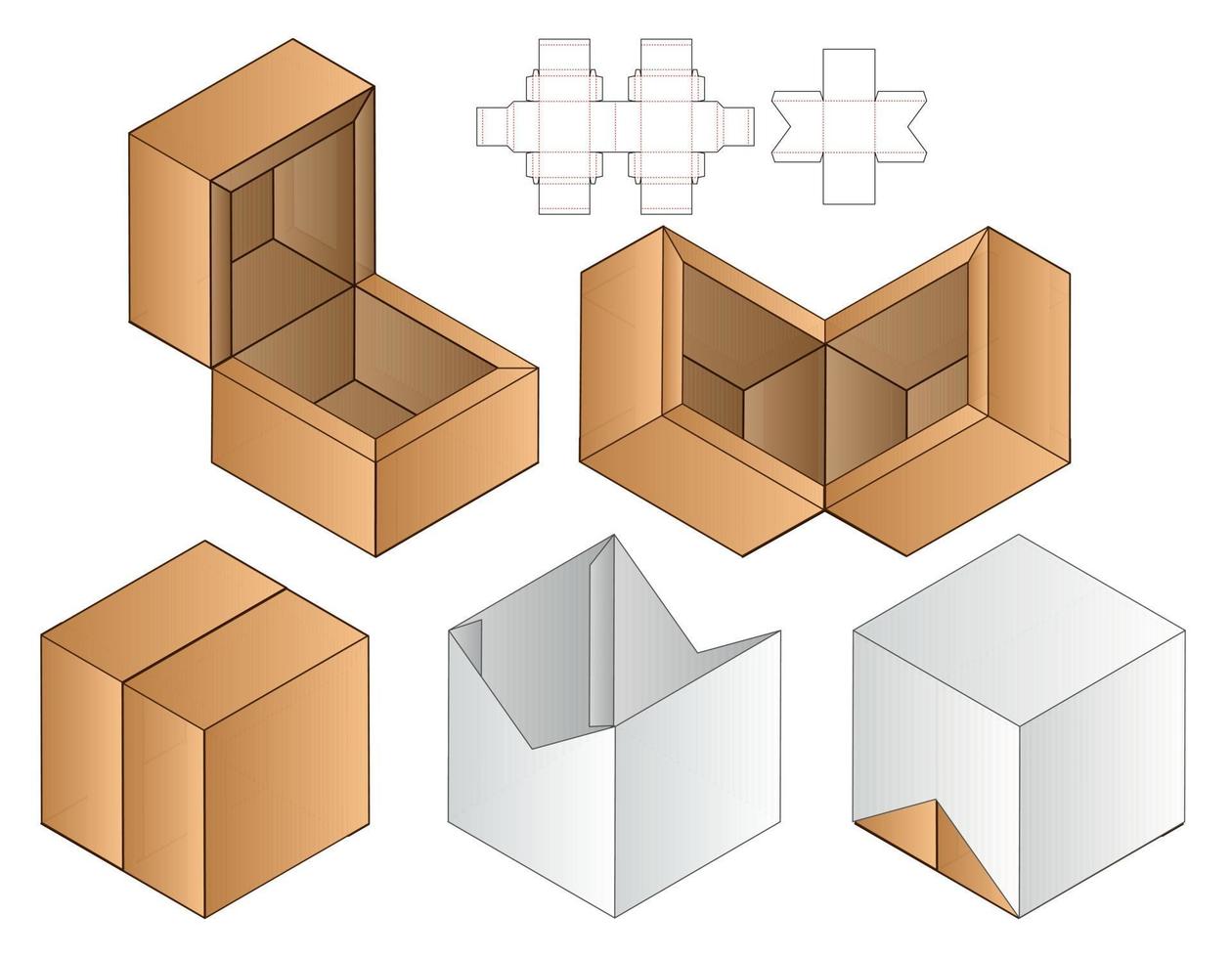 Diseño de plantilla troquelada de embalaje webbox. Maqueta 3d vector