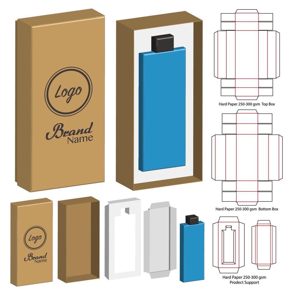 diseño de plantilla troquelada de embalaje de caja. Maqueta 3d vector