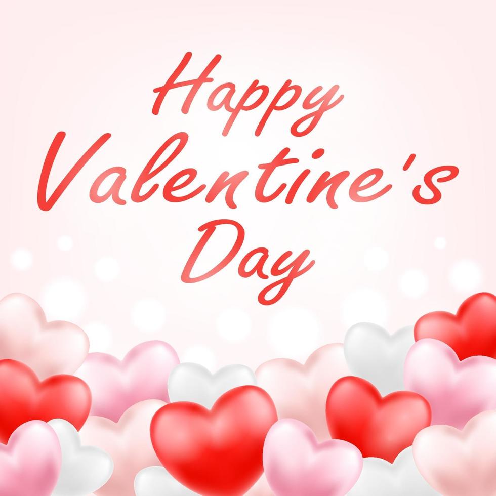 happy valentine day with pink red white heart vector