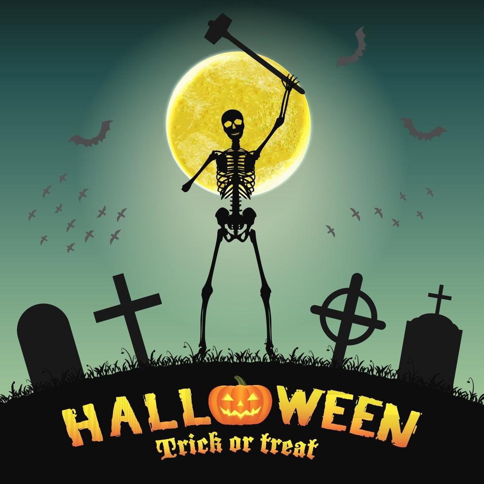 halloween skeleton warriors in a night graveyard vector