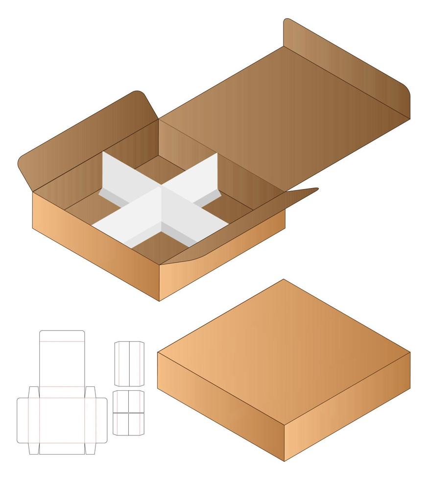 Diseño de plantilla troquelada de embalaje de caja de bloqueo automático. Maqueta 3d vector