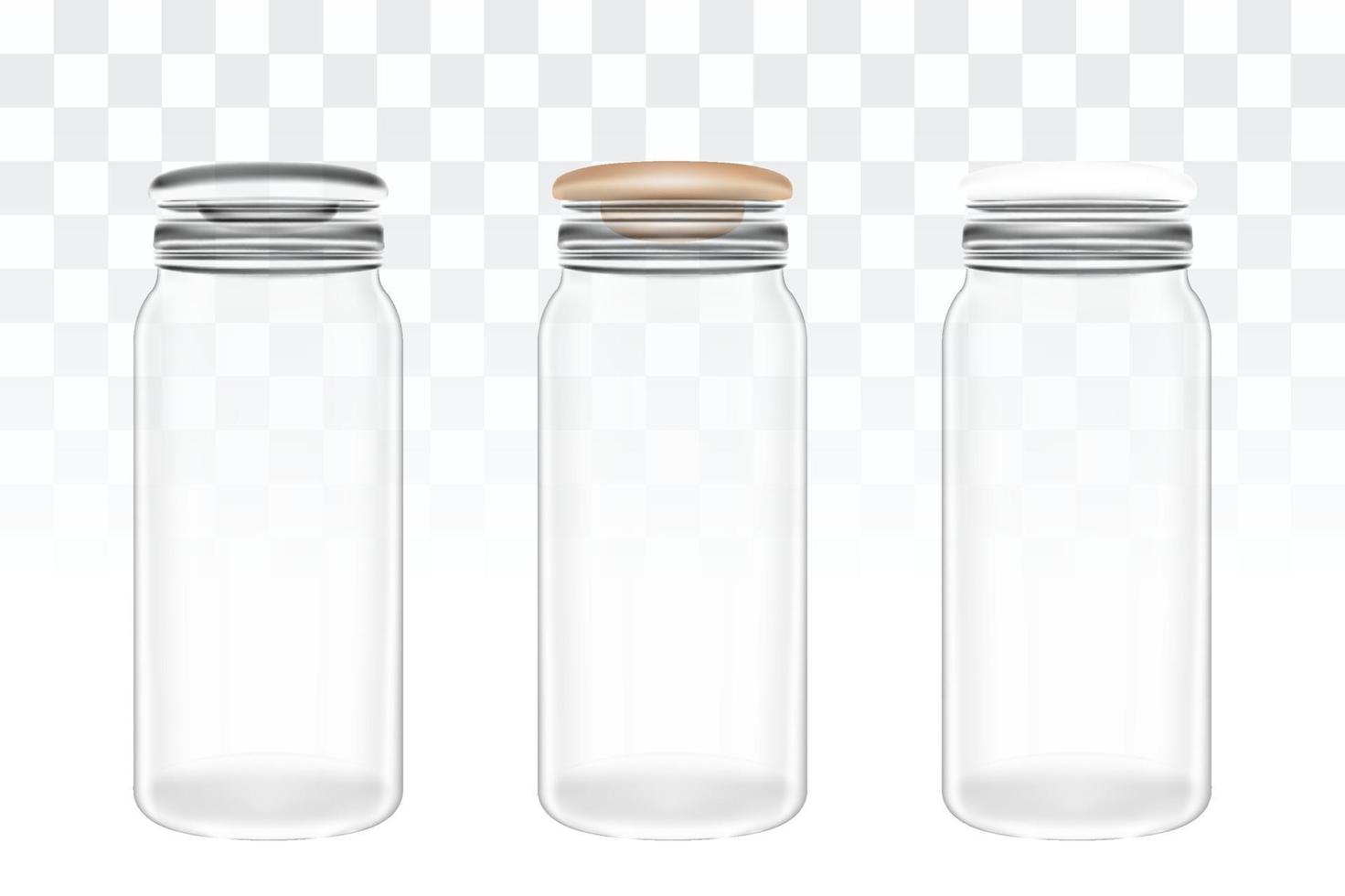 a set of  real transparent glass jar bottle vector
