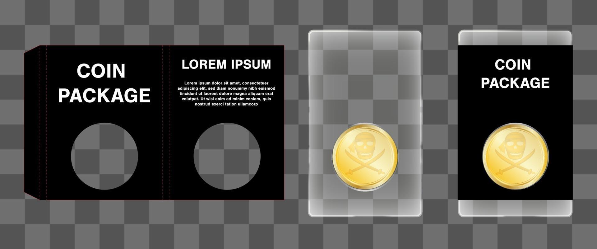 acrylic coin packaging with die cut paper block design vector