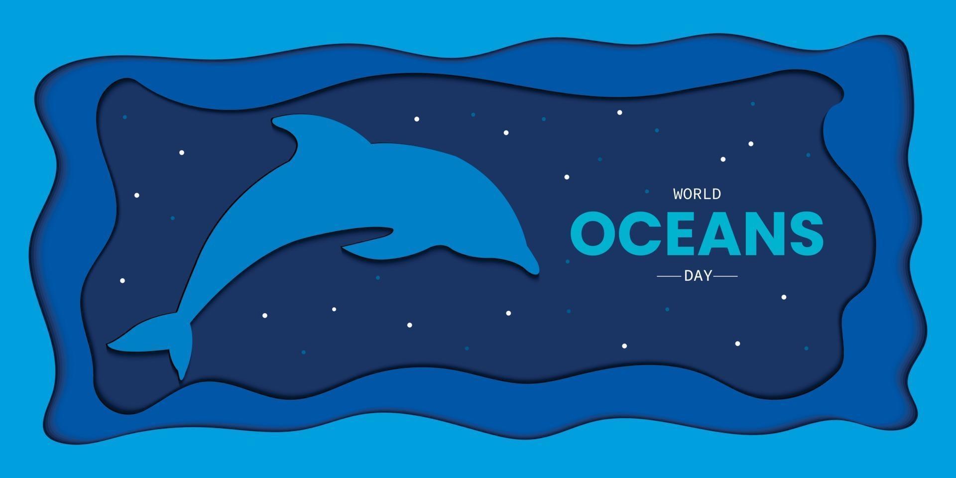 estilo de papercut del día mundial de los océanos vector