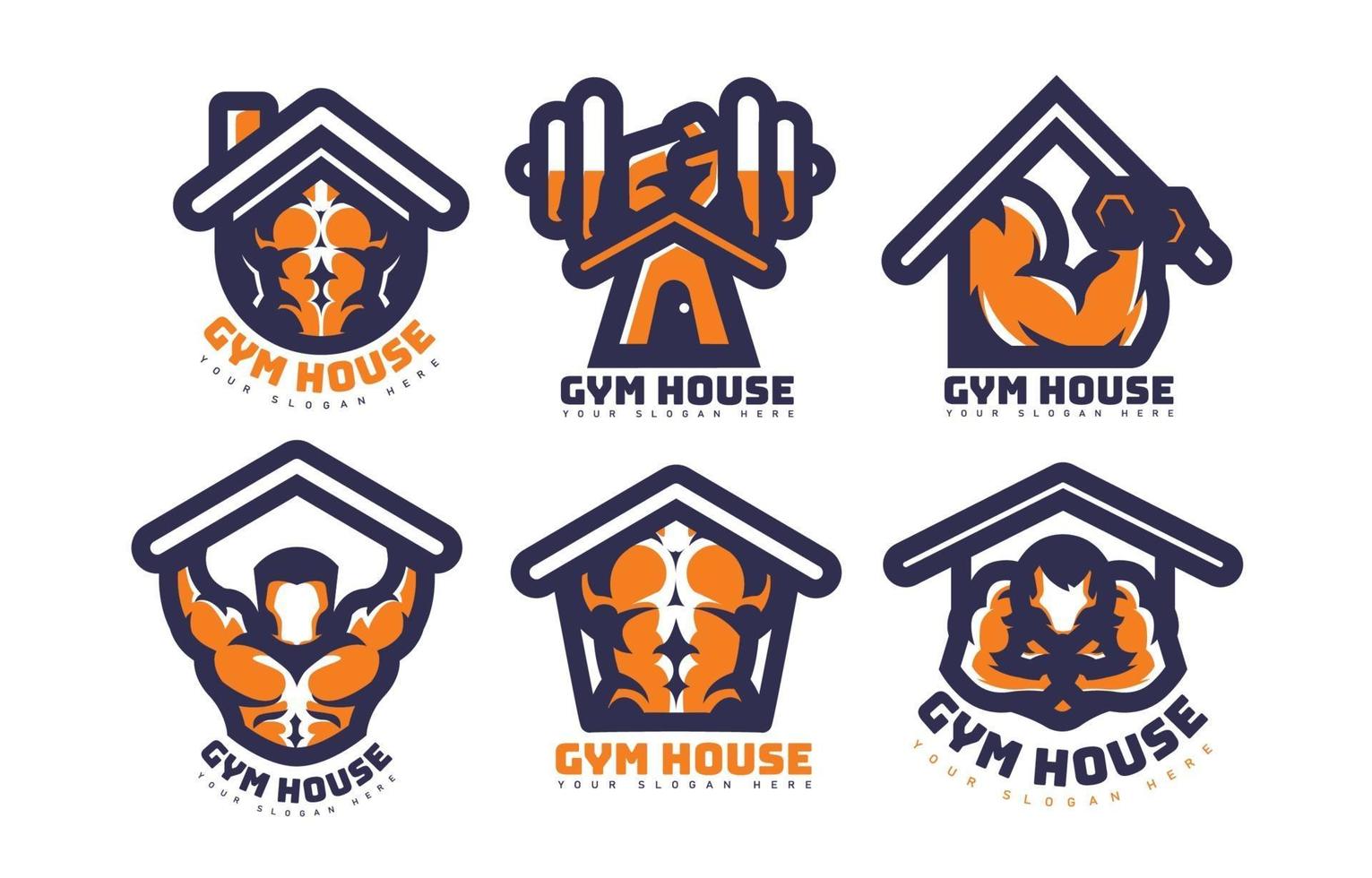 el concepto de un atractivo logotipo de la casa del gimnasio vector