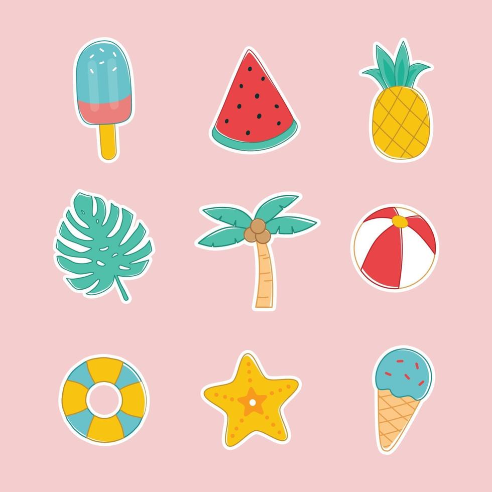 conjunto de pegatinas de verano dibujadas a mano vector