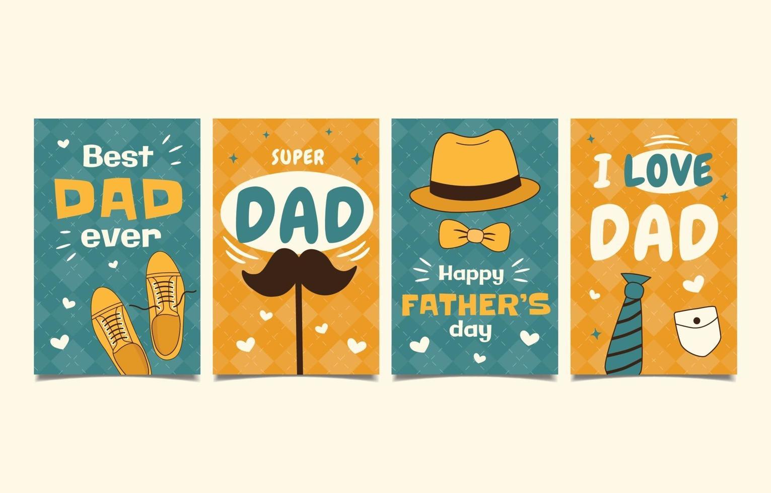 conjunto de tarjetas de felicitación del día del padre dibujadas a mano vector