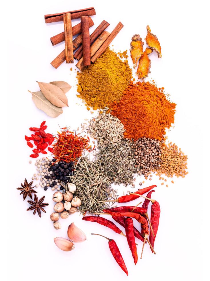 Assorted of spices isolated on white background photo