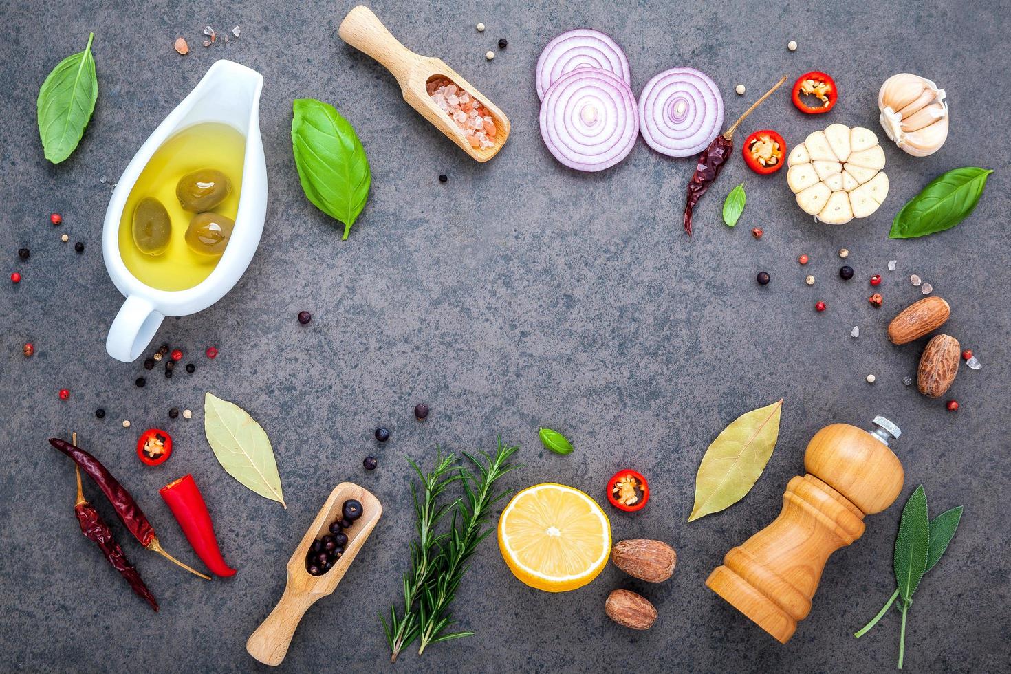 Ingredients for making steak with copy space photo