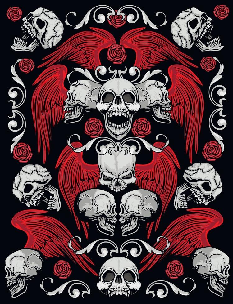 Gothic sign with skull and wings, grunge vintage design t shirts vector