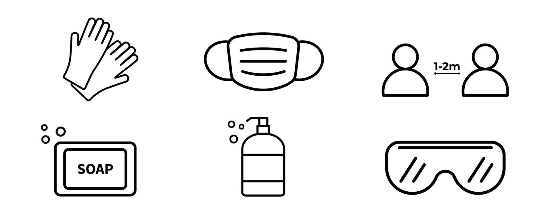 Personal protection equipment vector icons