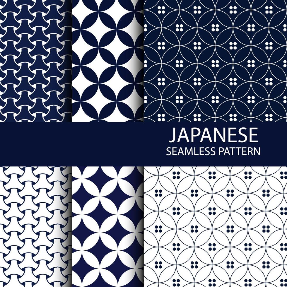 Conjunto de patrones sin fisuras japoneses tradicionales en color índigo vector