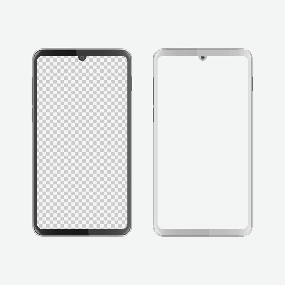 Black and white waterdrop notch smartphone with blank screen vector