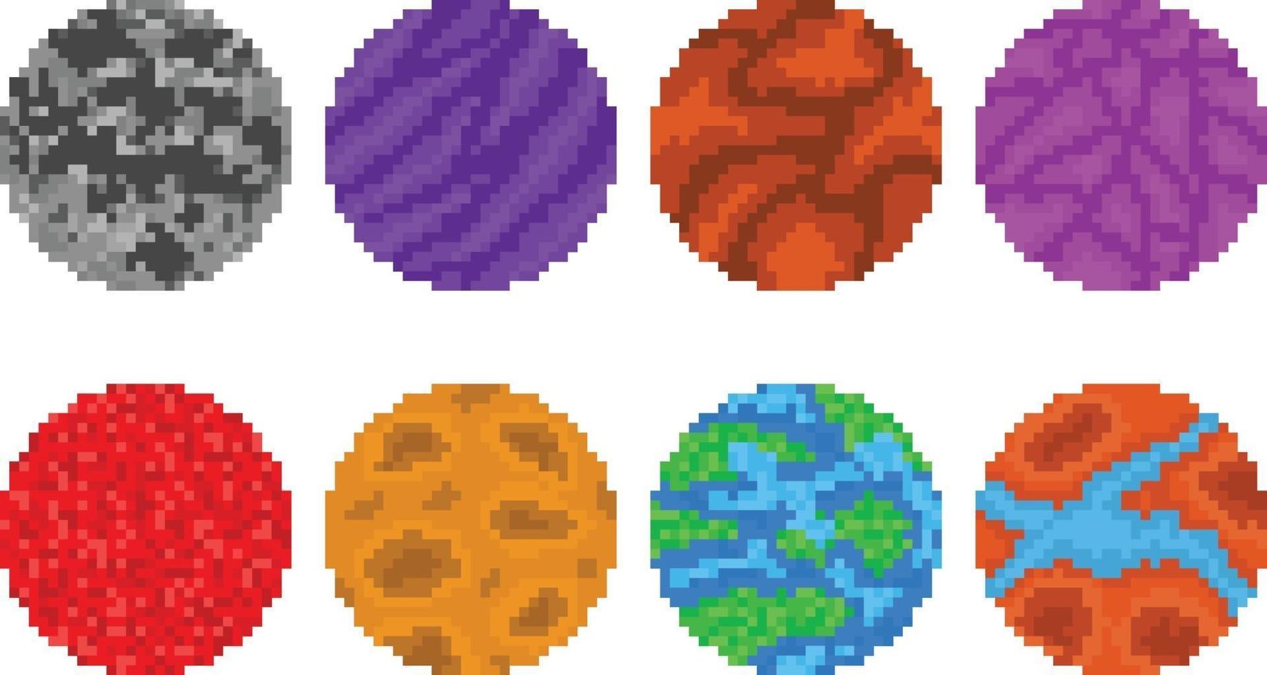 Set of pixel art planets vector