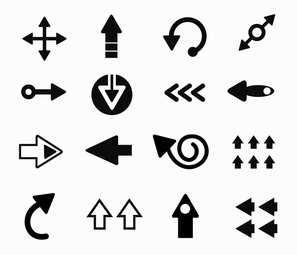 Flat Black Arrow Icon Pointer Set vector