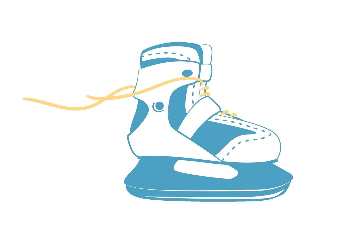 ice skates with bright laces. Fitness figure skate in line style. Sport equipment logo. Side view. Vector Illustration isolated on white background.