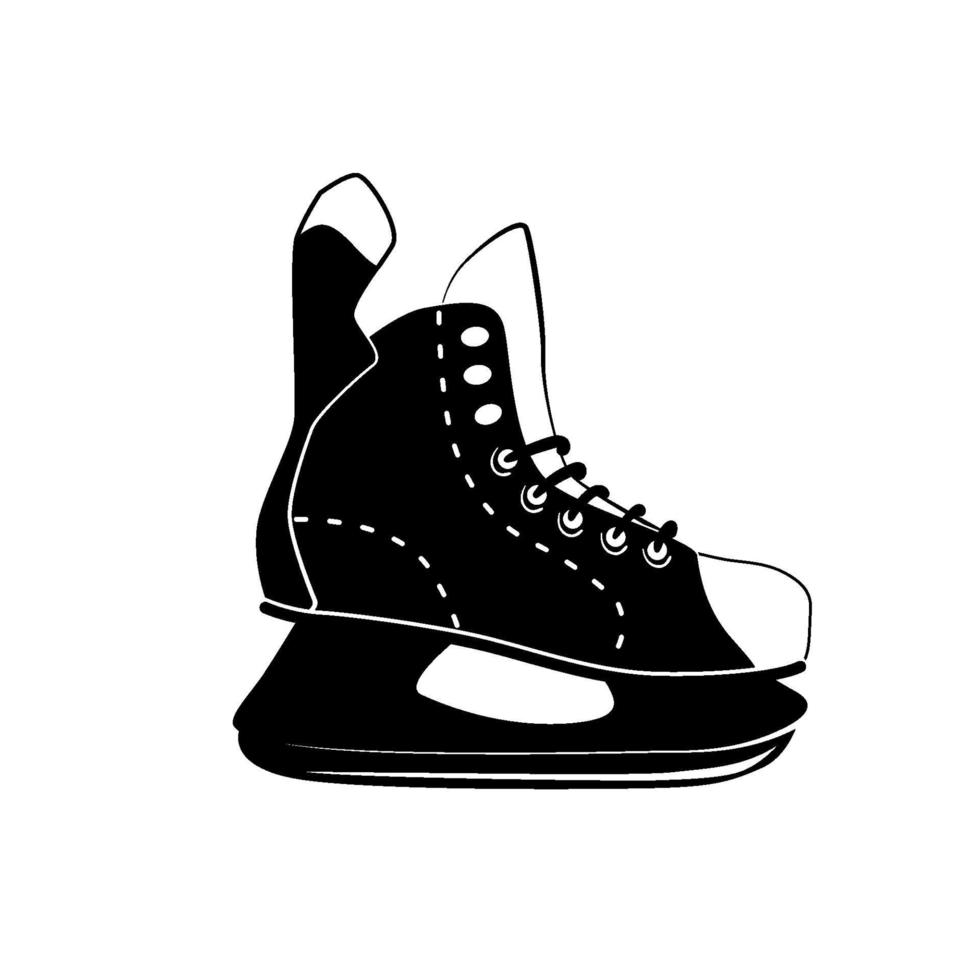 Icono de glifo de patinaje de hockey, actividad de invierno y deporte, signo de patinaje sobre hielo con logotipo negro, patrón sólido aislado sobre fondo blanco, vector