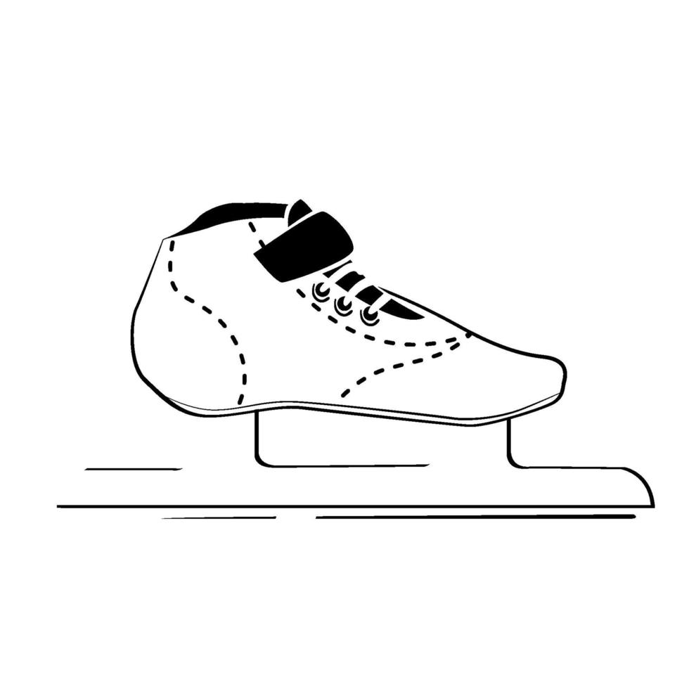 Logotipo de icono de patinaje de carreras, actividad y deporte de invierno, signo de patinaje sobre hielo. dibujo de contorno del símbolo de velocidad, línea delgada estilizada, boceto aislado sobre fondo blanco, vector