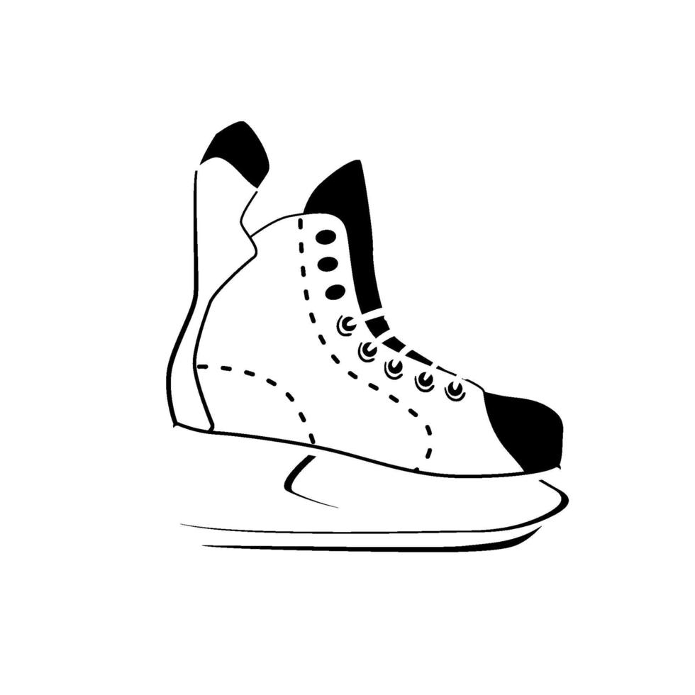 icono lineal de patinaje de hockey, actividad de invierno y deporte, signo de patinaje sobre hielo de logo de contorno. delgada línea estilizada, boceto. aislado sobre fondo blanco. vector