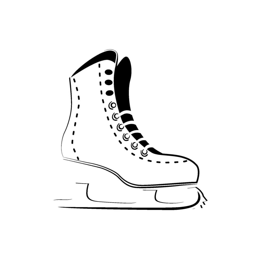 Ice skate icon logo. Figure skating symbol outline drawing, stylized thin line, sketch. Winter sport activity design. Isolated vector sign on white background.