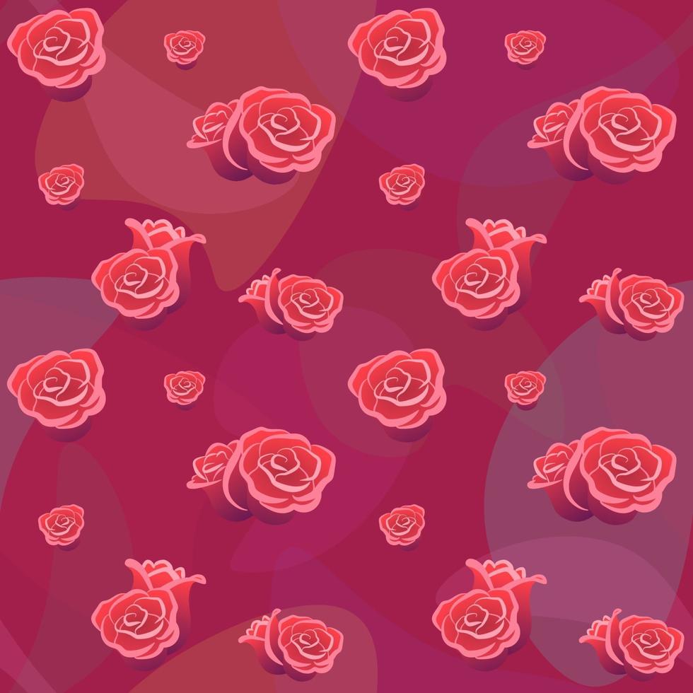 Roses buds seamless pattern on red backdrop. Flower background for wallpaper fabric card cover. Romantic symbol decoration valentines day. Flat vector package template. Love wedding concept background