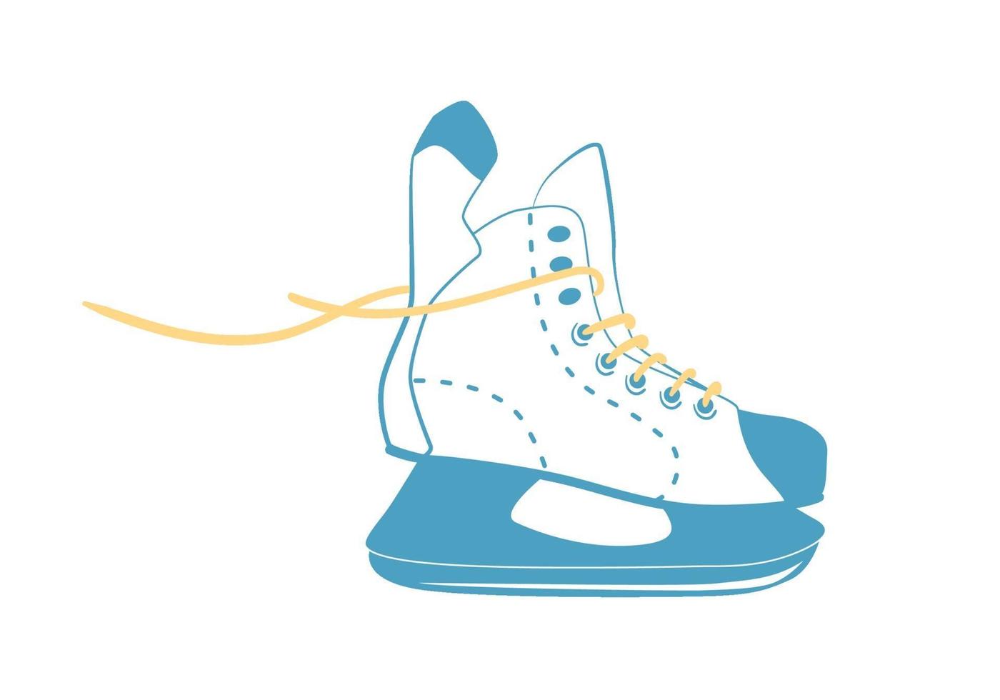 Ice Skates for Hockey with bright laces in line style. Sport equipment logo. Side view. Vector Illustration isolated on white background.