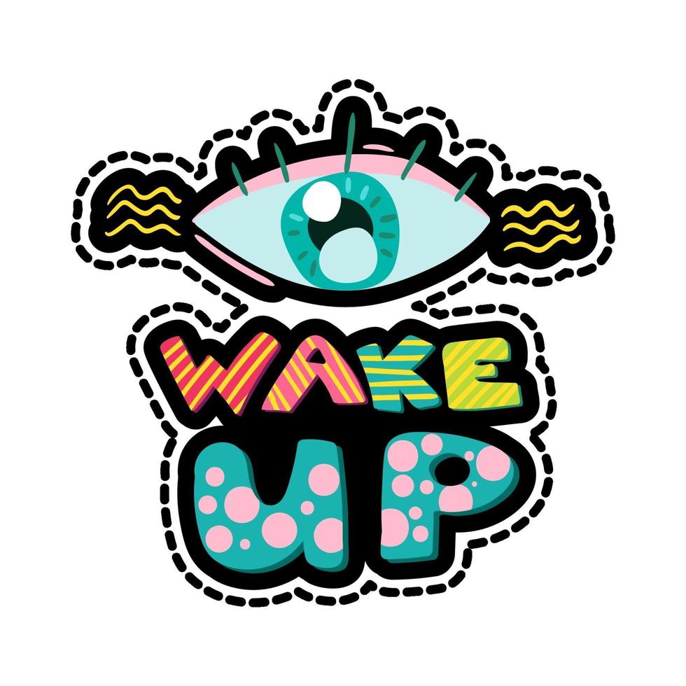 Eye with lettering dash line sticker vector