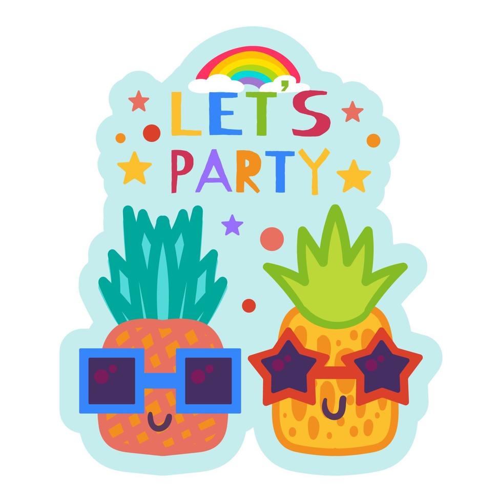 Summer Party Sticker, Cute Pineapple in Sunglasses vector