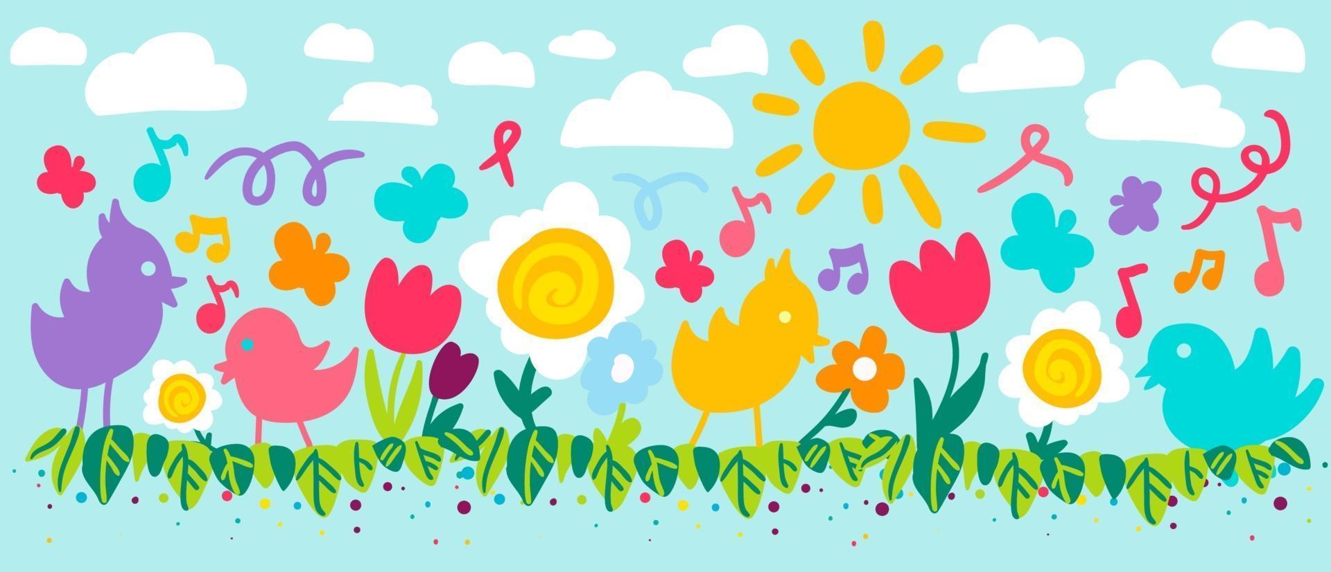 flores y pájaros ilustración vectorial plana vector