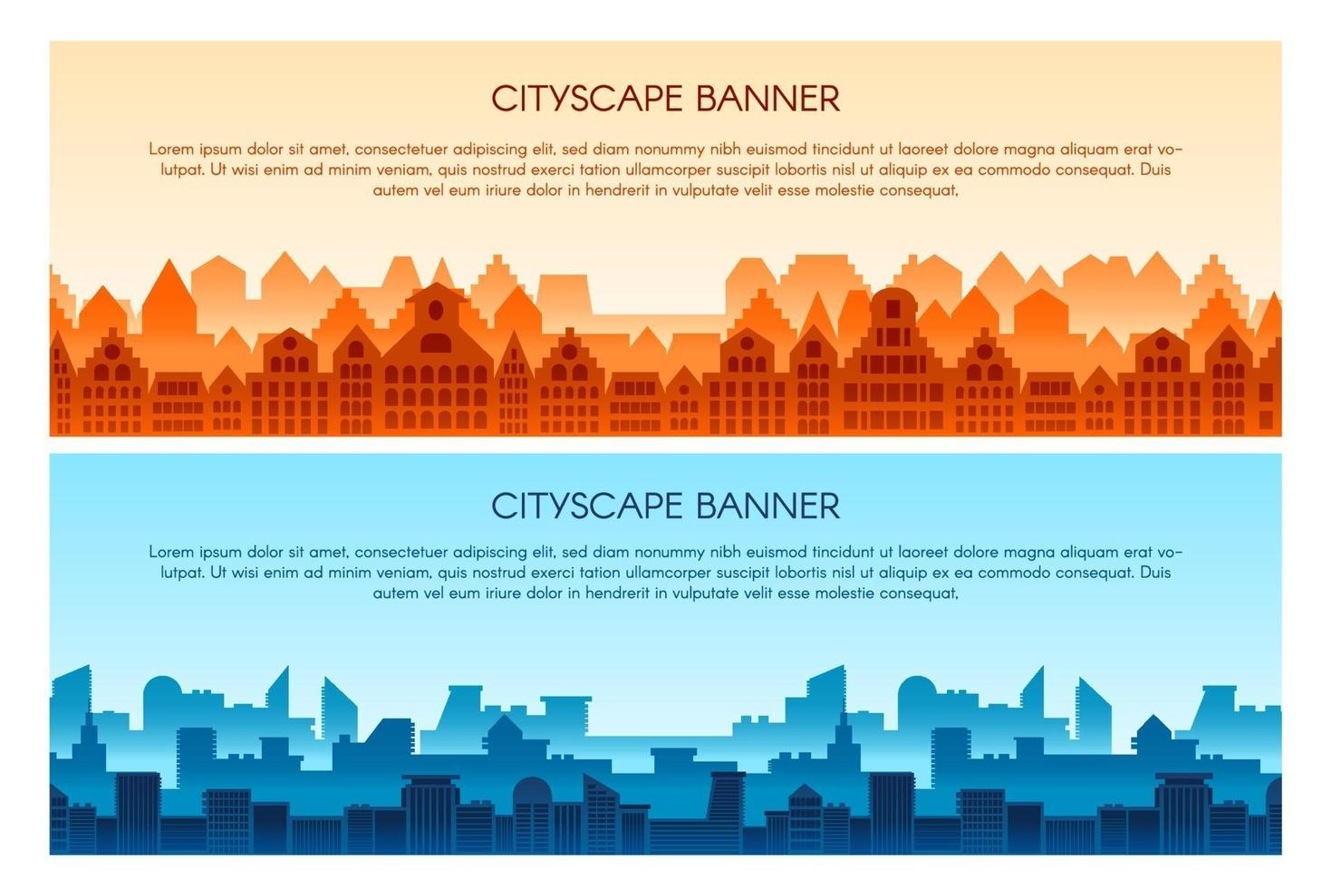 Cityscape flat vector banner templates set