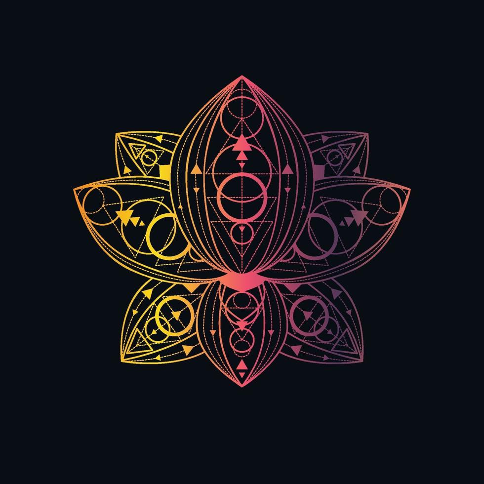 Lotus flower with geometric pattern vector linear illustration